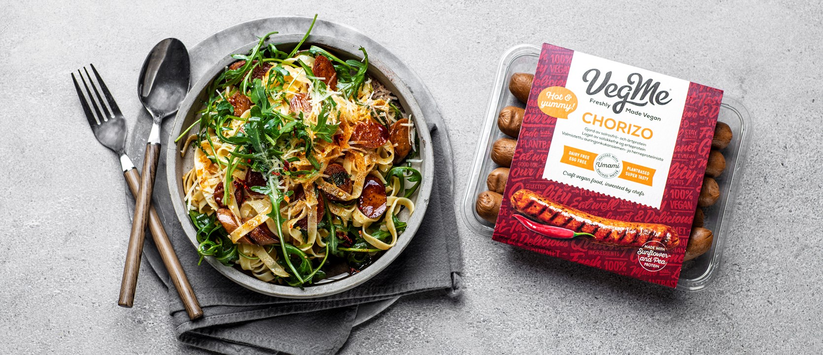 VegMe Chorizo-pølse med pasta