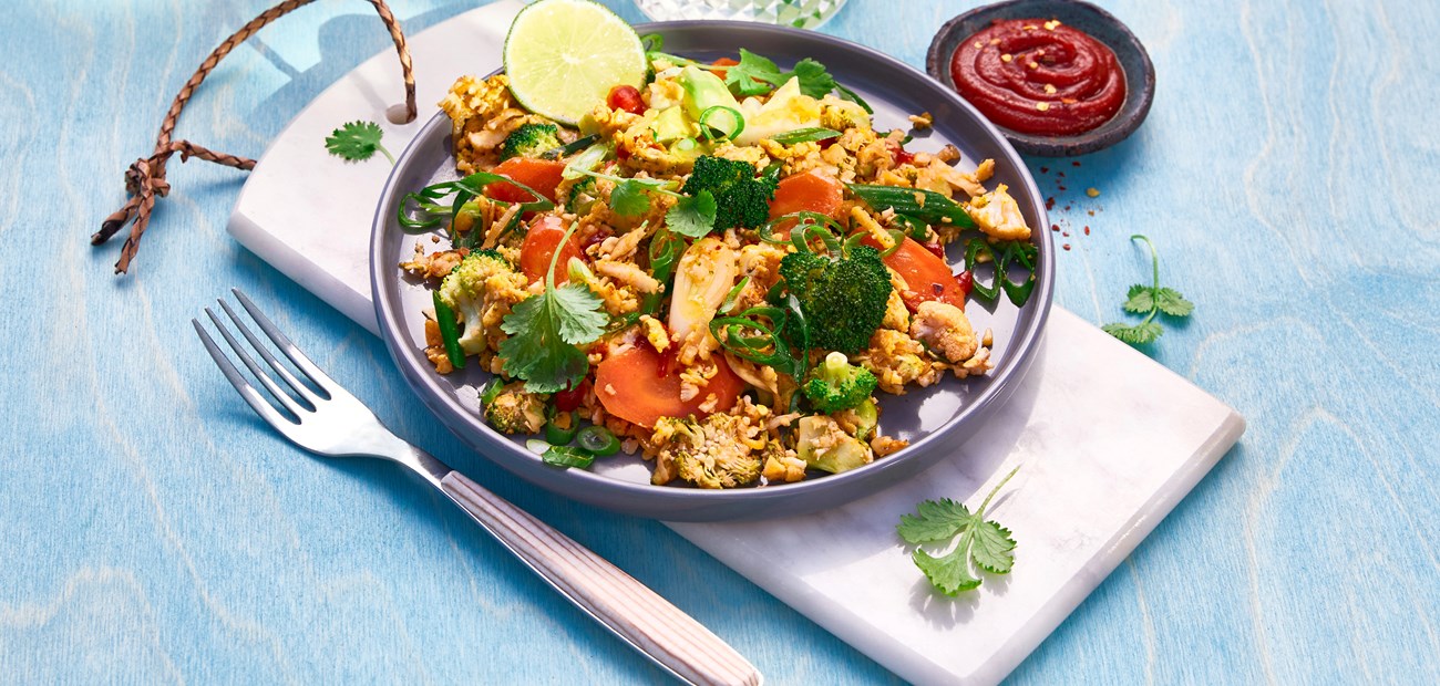 Blomkålris med stekt egg og koriander