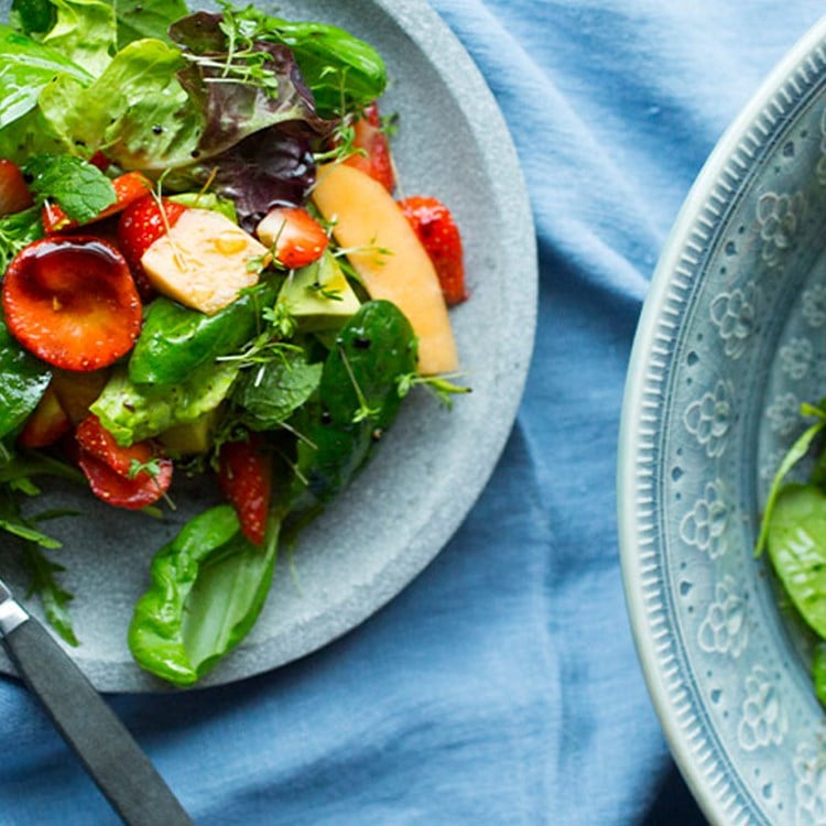 Jordbær-, melon- og avokadosalat