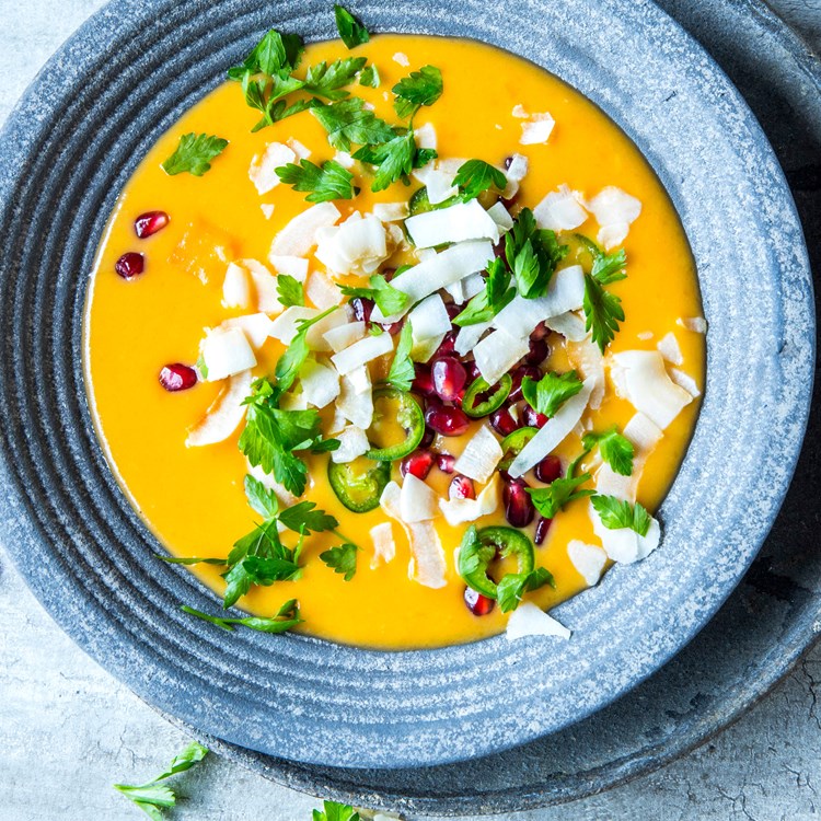 Gresskarsuppe med chili, ingefær og kokos