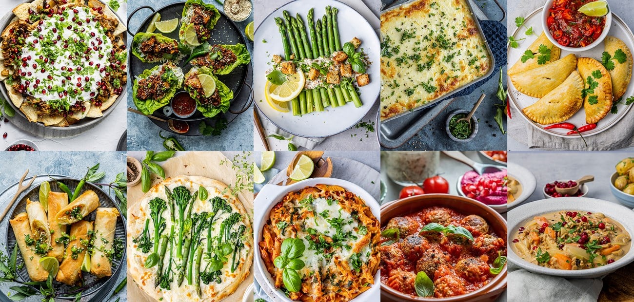 collage med ti forskjellige vegetarretter med VegMe