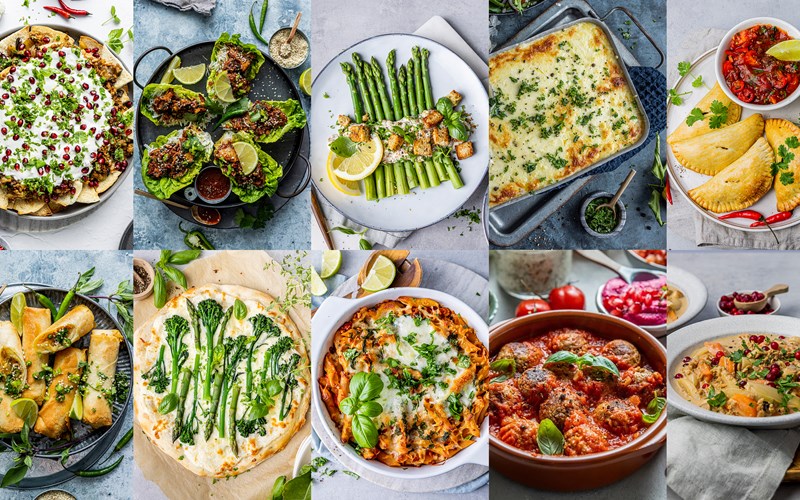 collage med ti forskjellige vegetarretter med VegMe