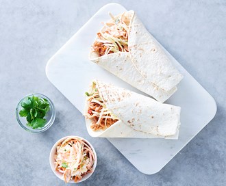 Wrap med Råkost Mix-coleslaw og pulled pork