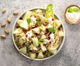 Melon med spisskål og fetakrem