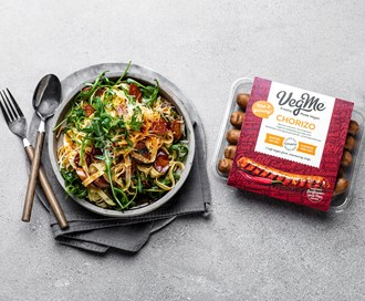 Pasta med chorizo og ruccola
