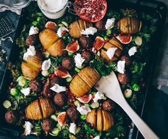 Vegetarboller med hasselbackpoteter og pepperrotkrem