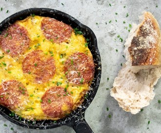 Potetomelett med chorizo og parmesan