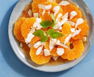 Klementinskiver med kokos og kanel