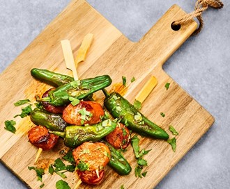 Grillspyd med padron og chorizo