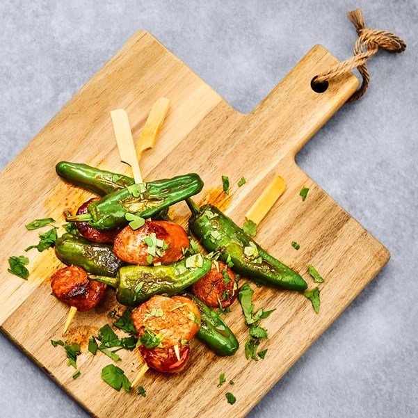 Grillspyd med padron og chorizo