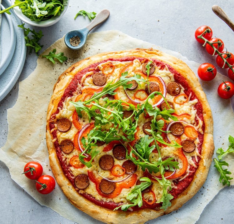 Vegetarpizza med chorizo