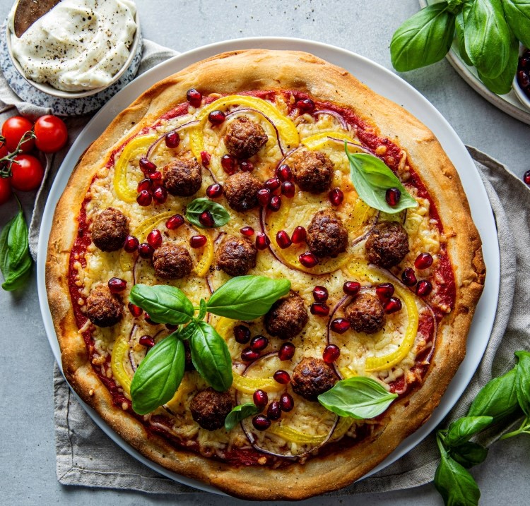 Vegetarpizza med spicy vegoboller