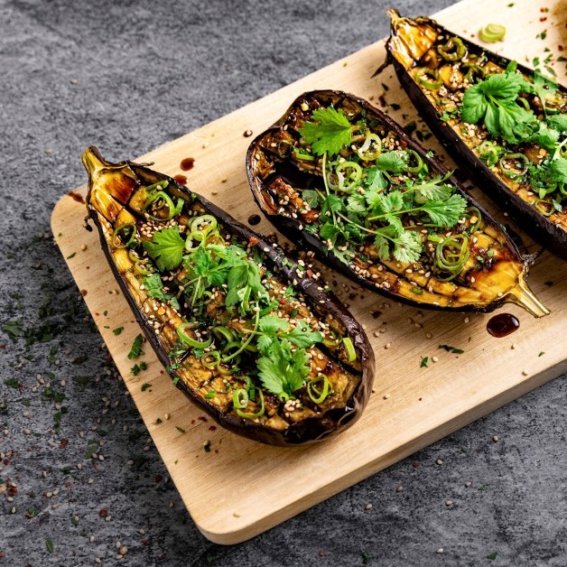 Ovnsbakt aubergine med soyaglaze