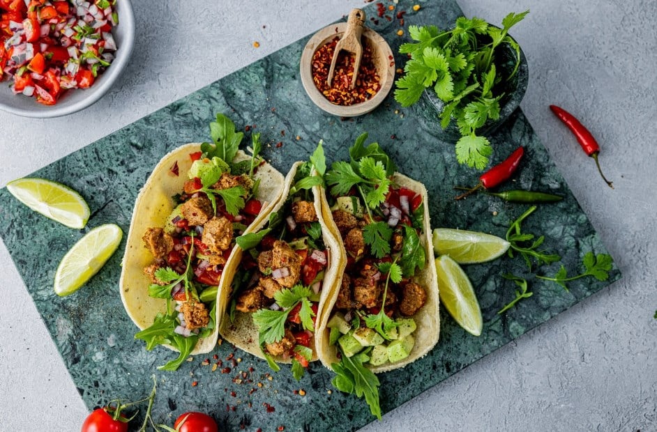 vegetartaco med bites i tortillalomper