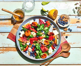Salat med grillet vannmelon og feldsalat