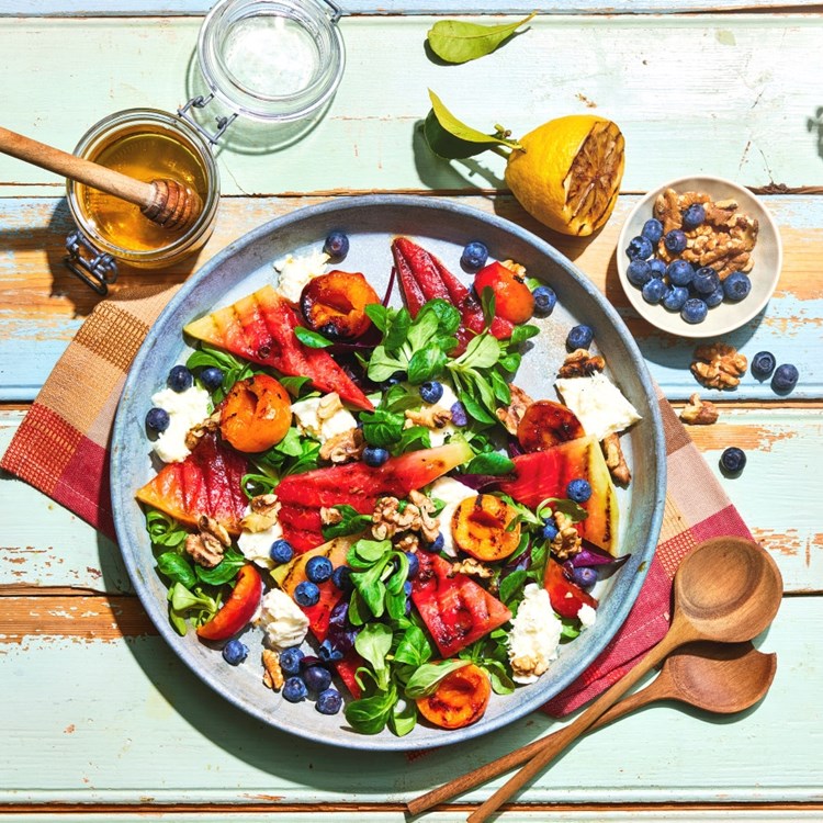 Salat med grillet vannmelon og feldsalat