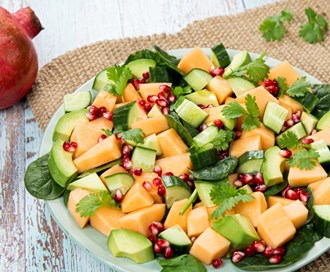 Salat med avokado og cantaloupemelon