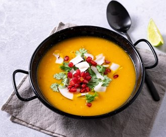 Gresskarsuppe med ingefær, chili og kokos