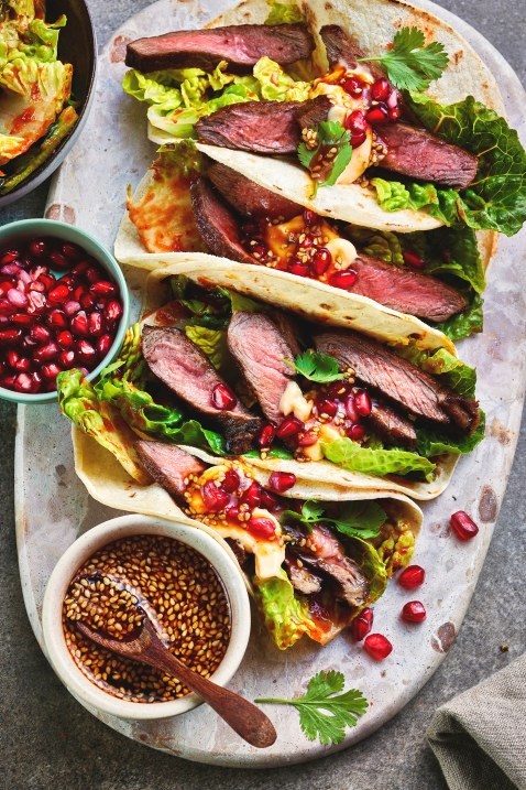 Tacos med marinert oksekjøtt og kimchi