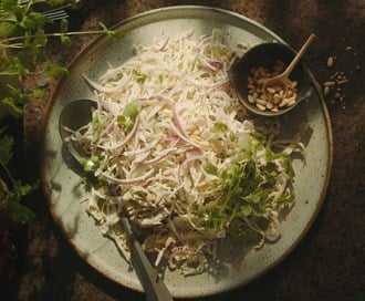 Kålsalat med løk, koriander og lime