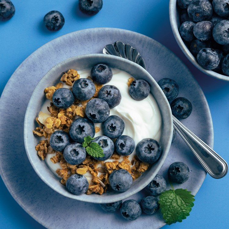 Gresk yoghurt med friske blåbær og granola