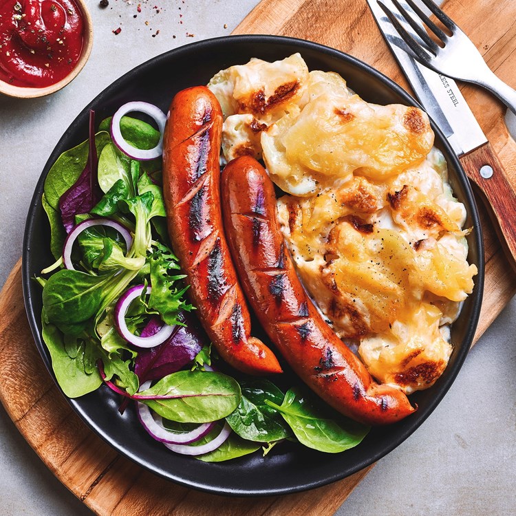 Grillede pølser og Fløtepoteter
