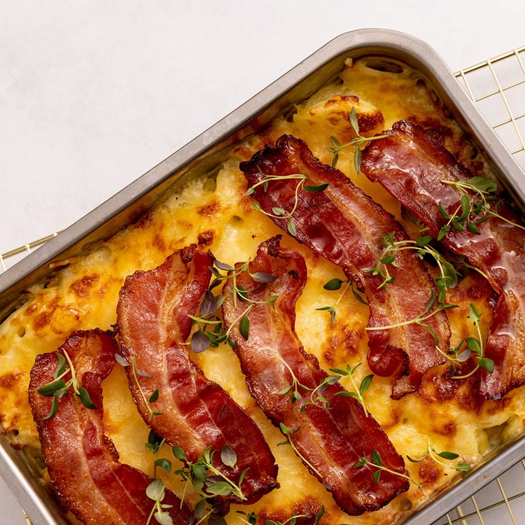 Fløtepoteter med ovnsbakt bacon