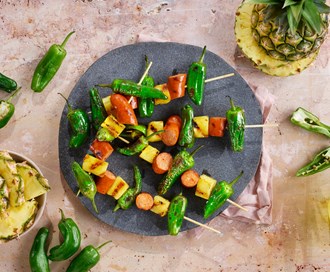 Grillspyd med padron, ananas og chorizo
