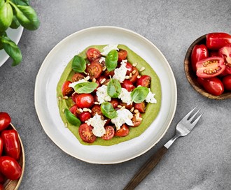 Caprese på kikertpurè