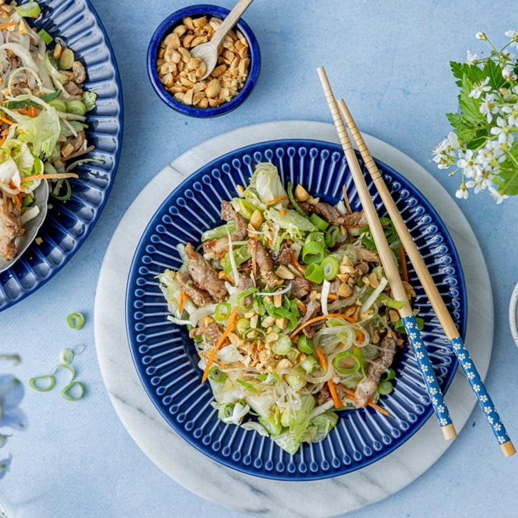 Salat med nudler og råkostsalat