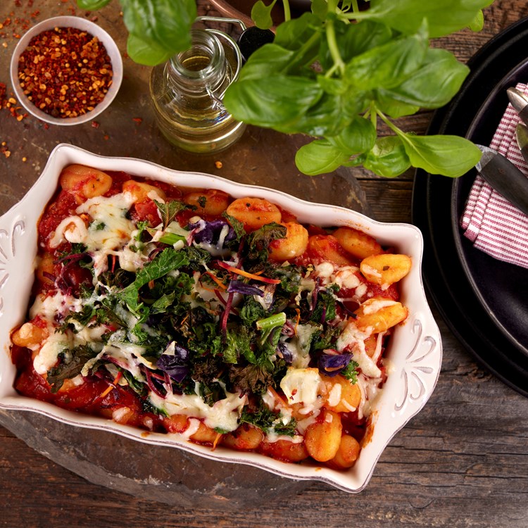 Ovnsbakt gnocchi med grønnkålmix