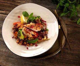 Wok med tahindressing